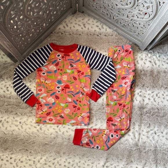 Hatley Kids floral pajama set girls size 10 hummingbird bugs garden party spring